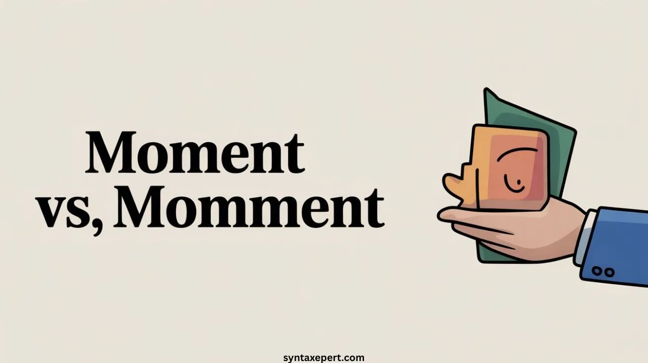 Moment vs Momment comparison showing correct spelling, meaning, and usage in English grammar